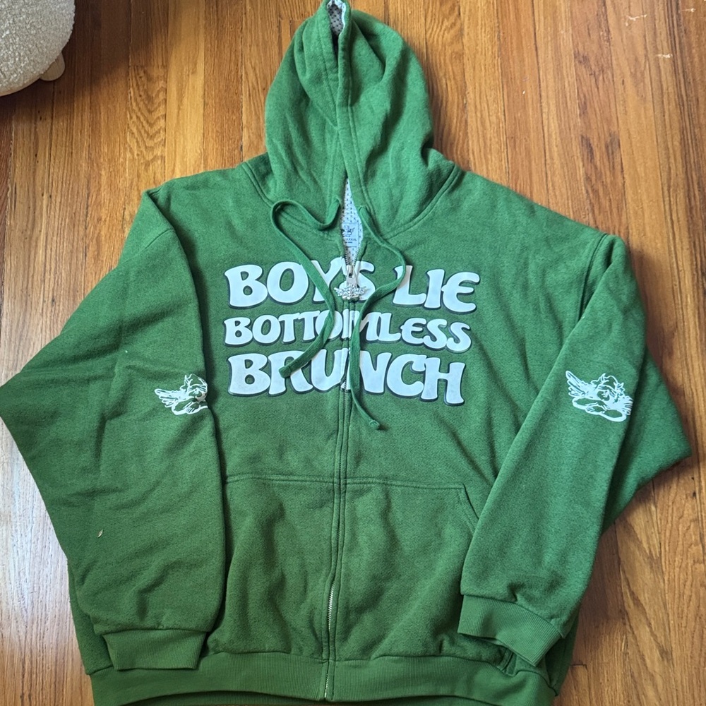 Boys Lie Brunch Oversized Green Sunny Side Harley Sweater Zip Hoodie XXXL